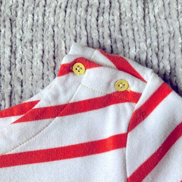 GAP Striped Shift Dress, Shoulder Buttons, Navy, Orange, Yellow, White, Medium 8 - Picture 2 of 5